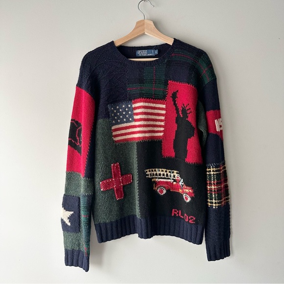 Polo Ralph Lauren Other - Rare Vintage Polo Ralph Lauren 9/11 Tribute Sweater Hand Knit Patchwork